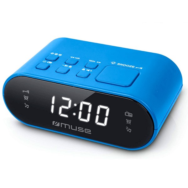 Muse m-10 azul radio despertador fm doble alarma pantalla lcd 0.6''